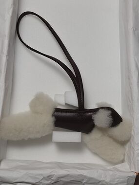 Hermes Budy Charm Dark Brown Leather with Cream Shearling